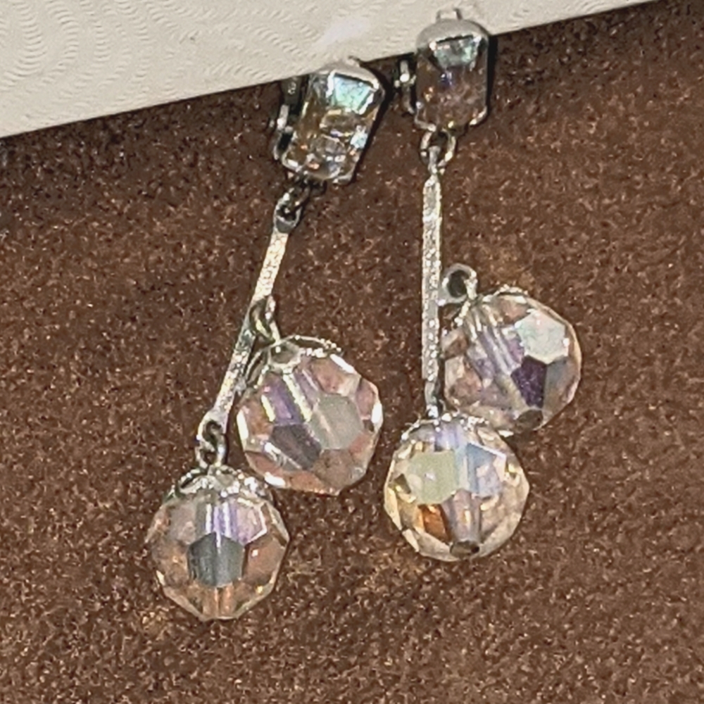 Vintage Signed Lewis Segal California Double Drop Faceted Balls Earrings!